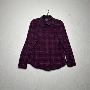 Eddie Bauer Flannel Shirt Mens M Red Blue Plaid Gorpcore Outdoor Hiking Slim Fit